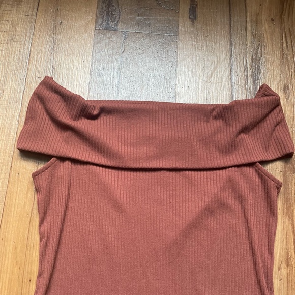 A New Day Off Shoulder Brown Ribbed Sweater Tank Top - Picture 5 of 7